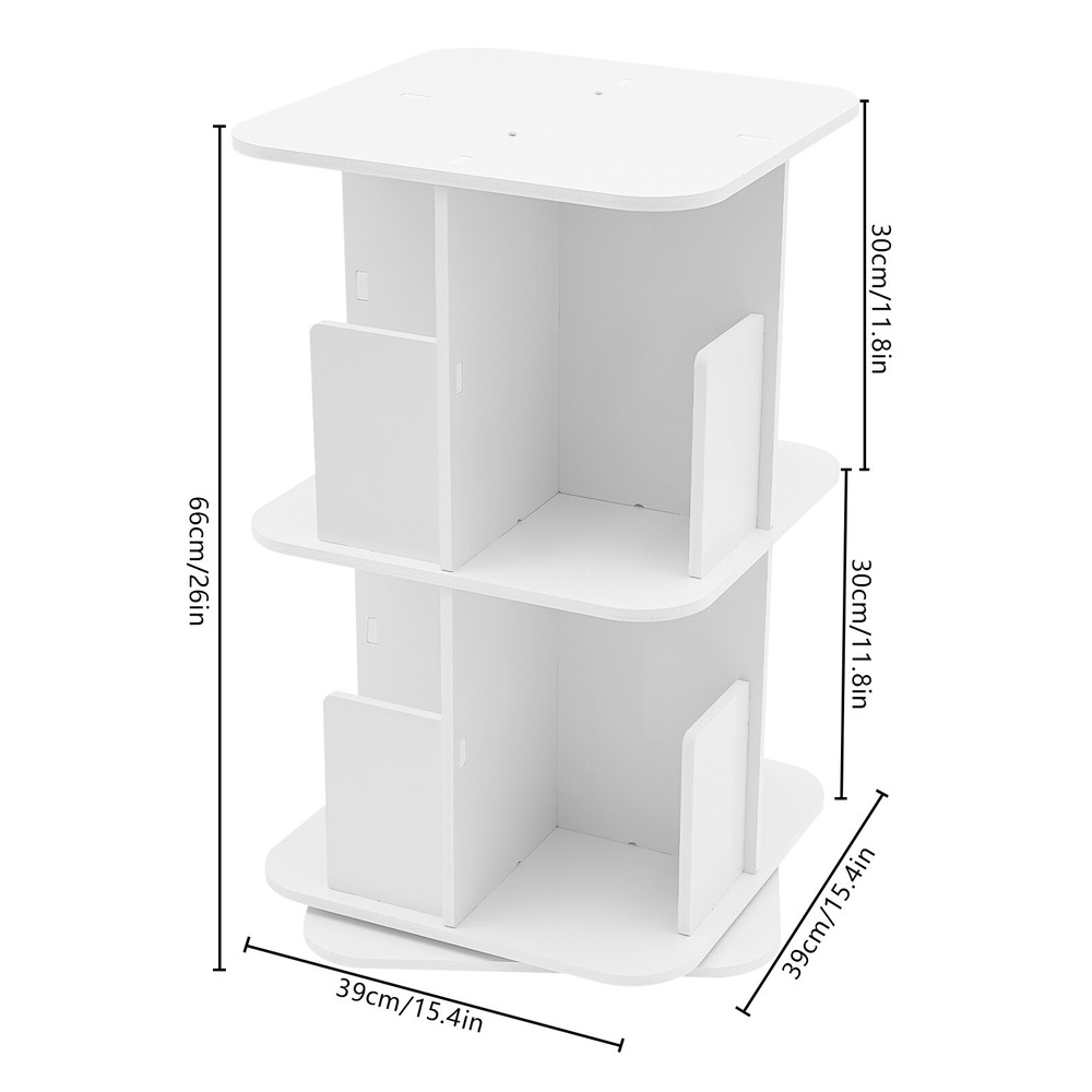 360° Rotating White Bookshelf - 2 Tier Space-Saving Corner Bookcase