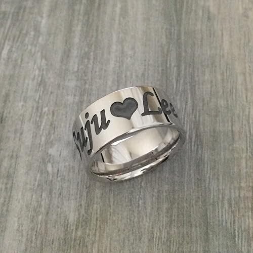 Solid 925 Sterling Silver Engraved Name Heart Ring Custom Band Gift Anniversary