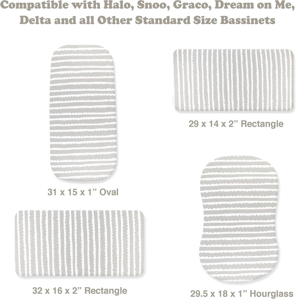3-Pack Organic Fitted Bassinet Sheets - Soft Cotton for Safe Sleep, Grey