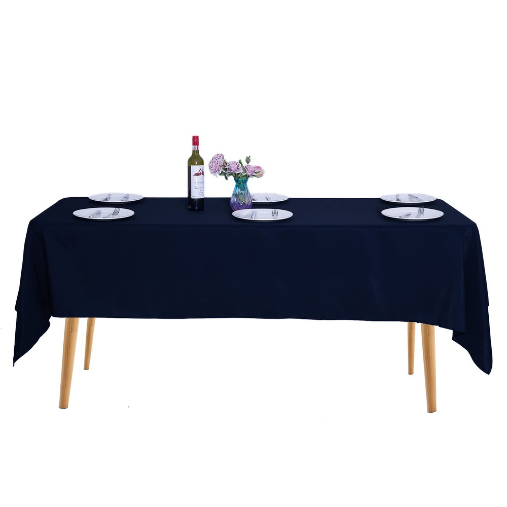 60x102" Navy Rectangular Tablecloth 2-Pack Polyester for 6-Foot Table