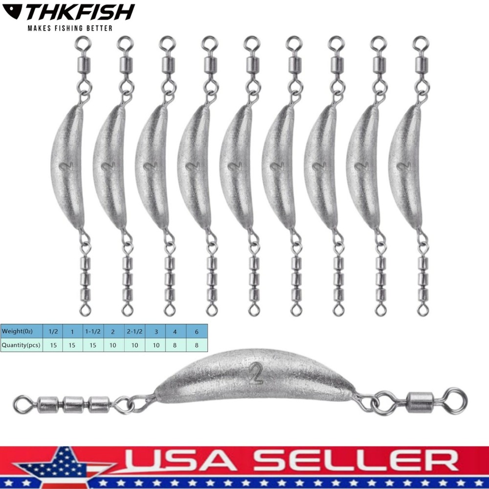15PC in-line Trolling Sinkers Crescent Sinker with 3 Roller Swivels Sinker Drop