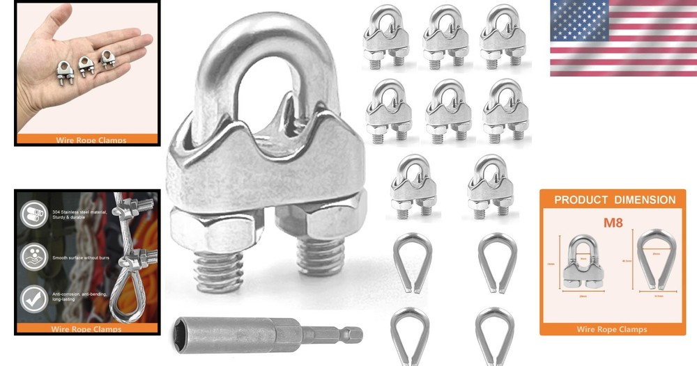 8-Piece Stainless Steel Cable Clamp & Thimble Set