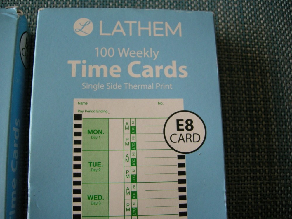 (2) Lathem E8 Time Cards E8-100 Weekly Model 2100HD & 800P - 100 Count One Sided