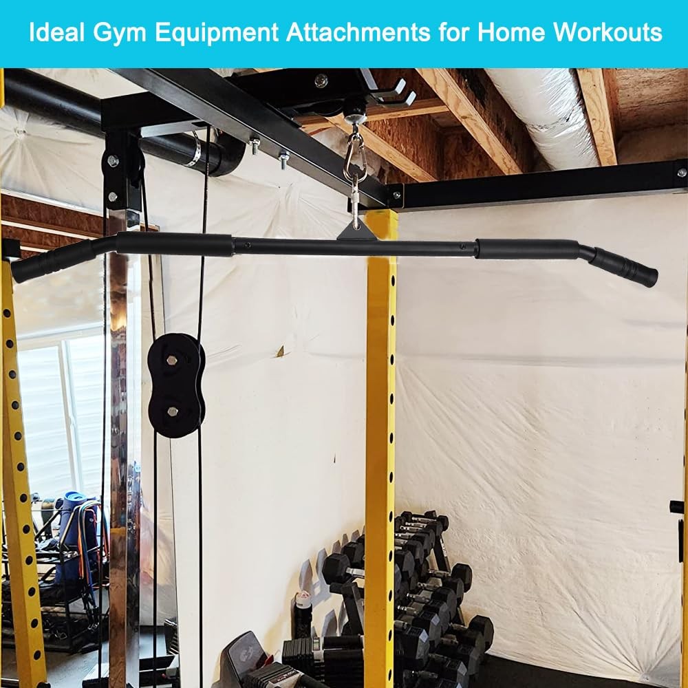 LAT Pulldown Bar Attachment,39.7"Curl Tricep Press Down Bar with Rubber Handl...
