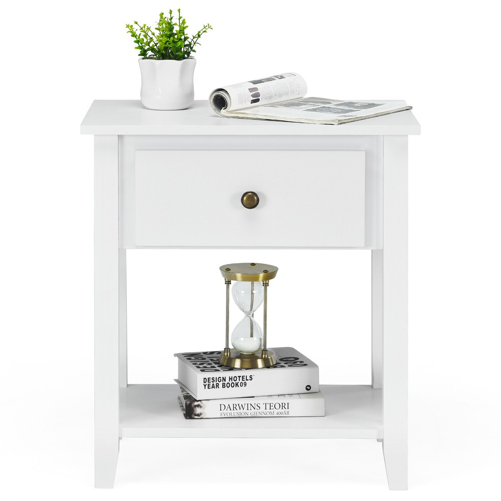 Costway Nightstand Beside Table Chest Sofa Table End Table Accent Table White
