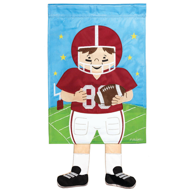 Football Applique Garden Flag crimson