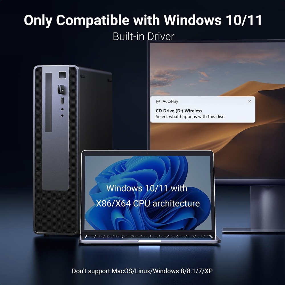 UGREEN WiFi Adapter for Desktop PC, AX900 USB 6 with Black