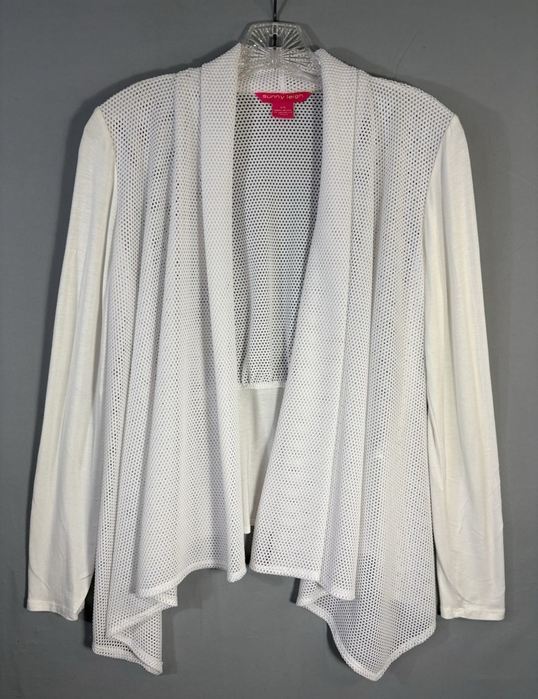 Sunny Leigh White Mesh Open Front Cardigan XS Draped Lightweight Boho Layer