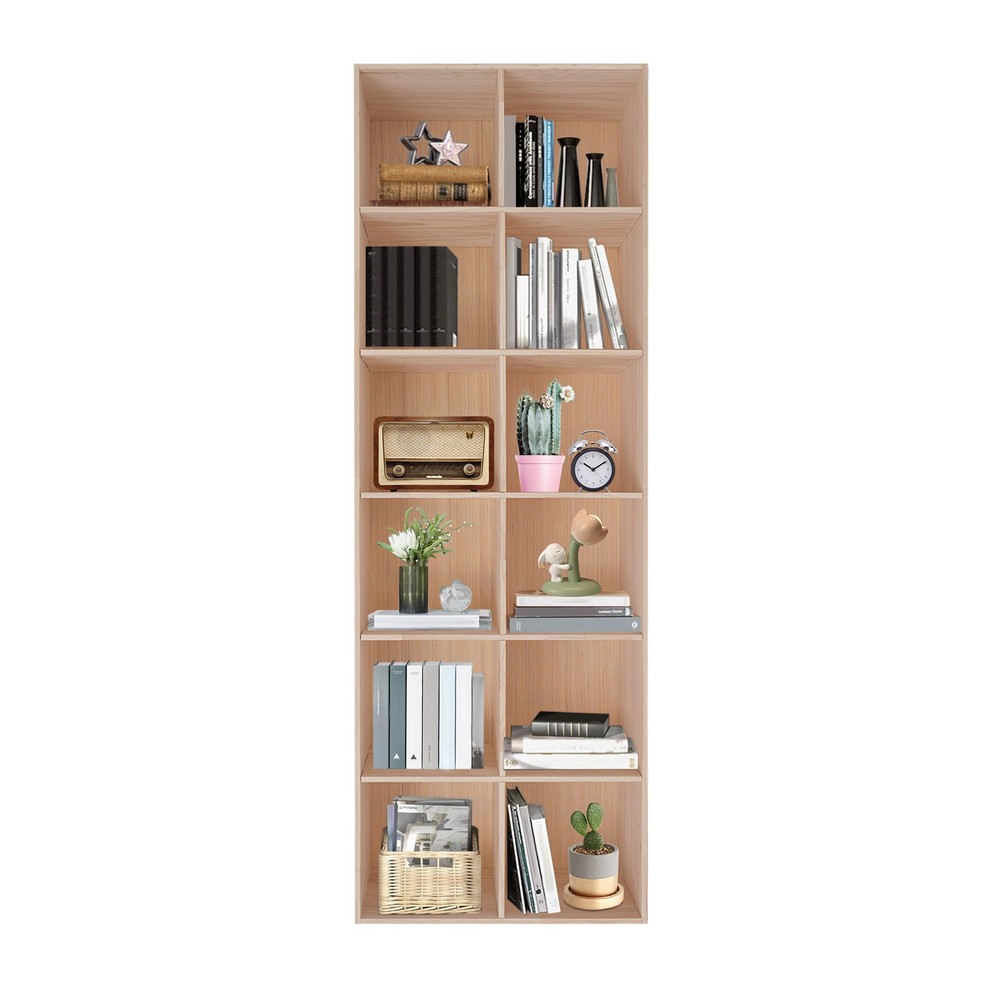 12 Compartments Book Storage Display Cabinet 180cm Bookshelf Solid Wood Bookcase
