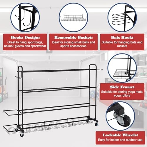 Basketball Rack, Shooting Training Rolling Ball Stand, Garage Organizer with