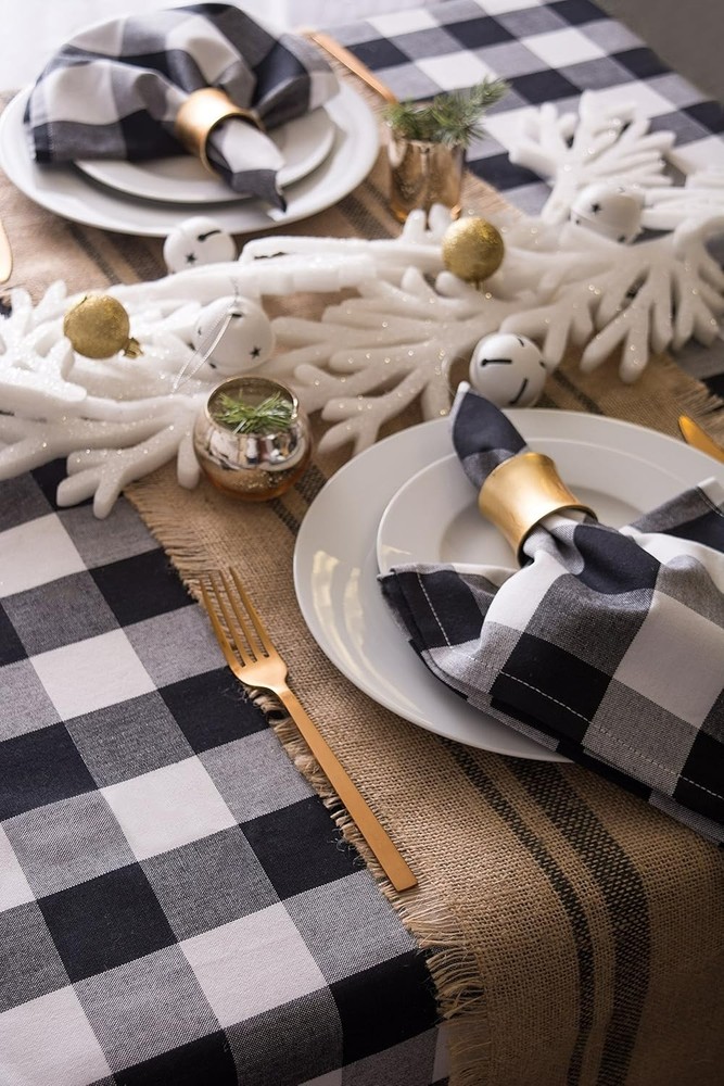 Jute Burlap Collection Kitchen Tabletop, Table Runner, 14x108, Double Border ...