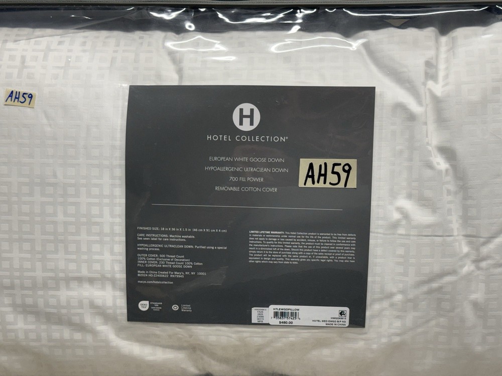 Hotel Collection European Goose Down Medium Support King Bed Pillow New
