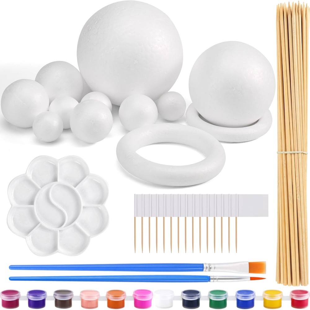 48-Pcs Solar System Model Foam Ball Kit 10 Sizes with Paint Brushes & Pigments