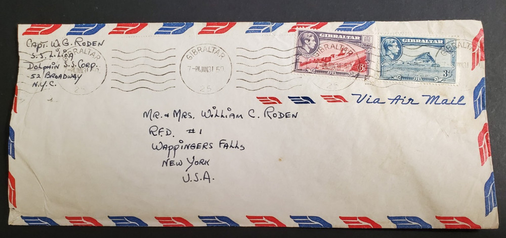 Gibraltar, nice 1950 airmail cover to USA