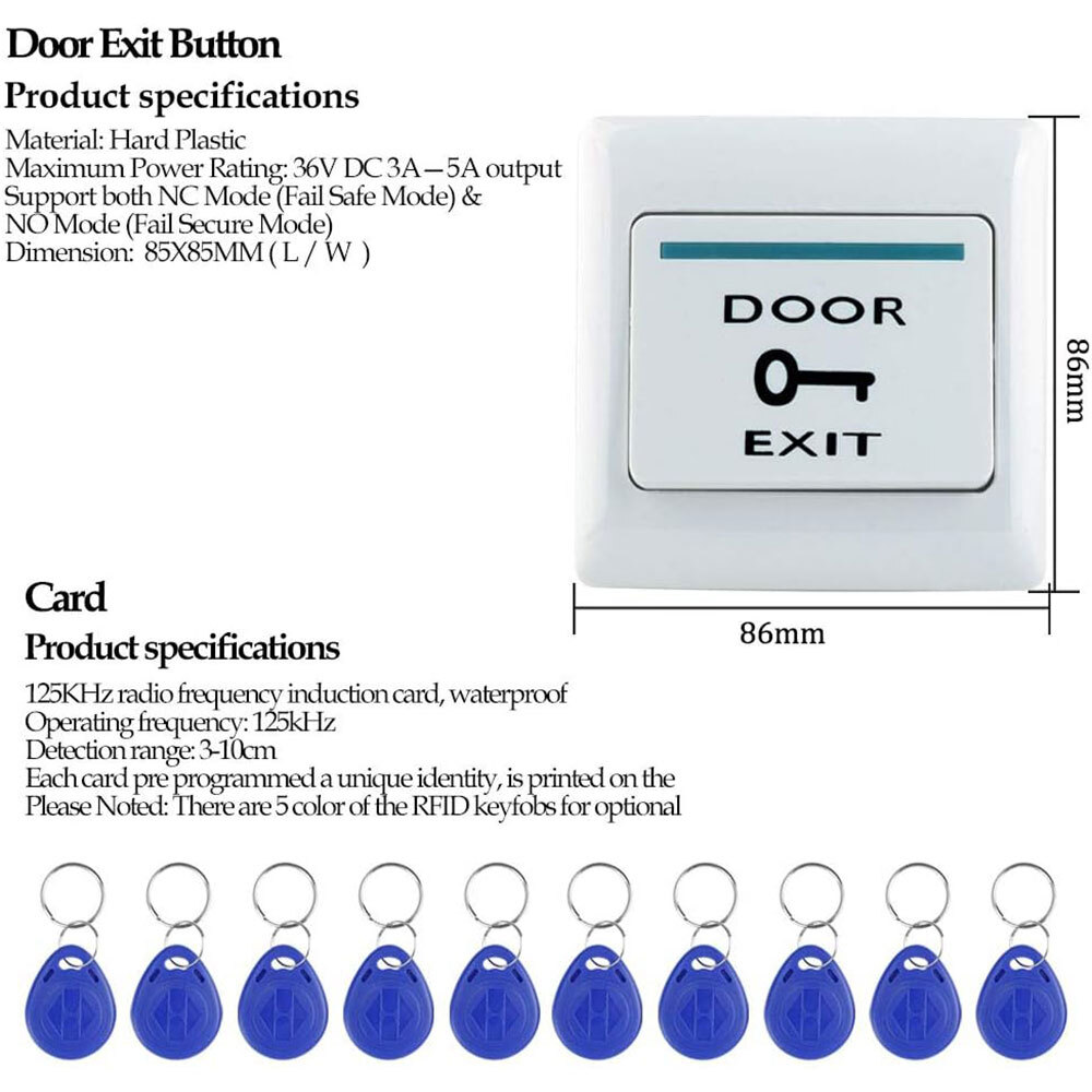 RFID Door Access Control System Kit Home Security System IP68 with 180Kg/320Lb