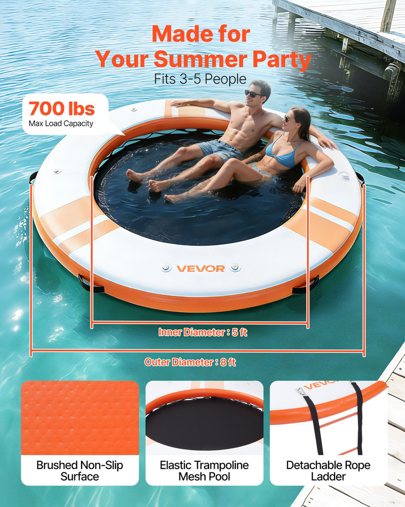 Inflatable Floating Dock, 8 FT Inflatable Dock Platform, Orange