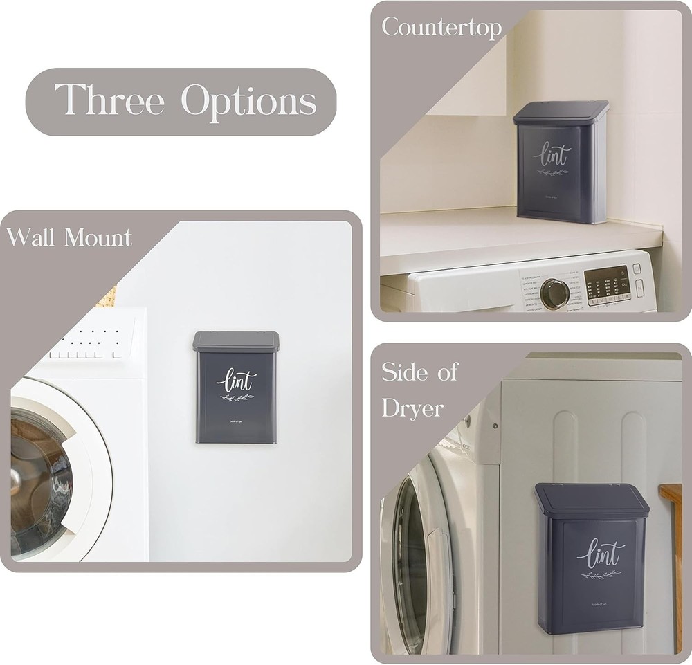 Multifunctional Gray Lint Holder for Efficient Laundry Room Storage Solutions