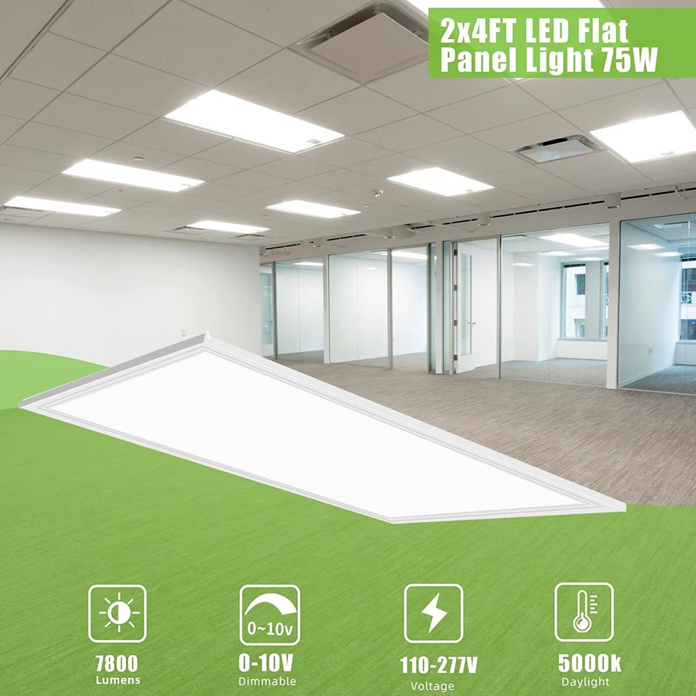 2x4 LED Flat Panel 5000K Light Fixture White,4pcs Drop Ceiling Office Lights 75W