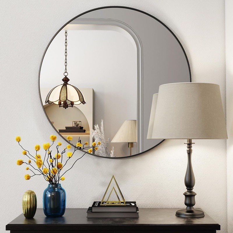 Mirror Round Decorative Wall Mirror Aluminum Frame HD Reflection Easy Install US