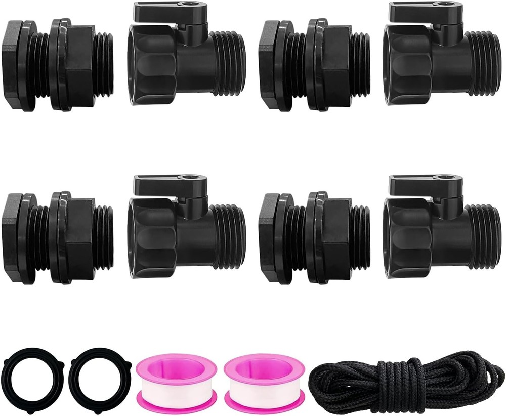 4 Pack Rain Barrel Spigot kit 3/4'' Plastic Garden Hose 4 Bulkhead+4 Valve