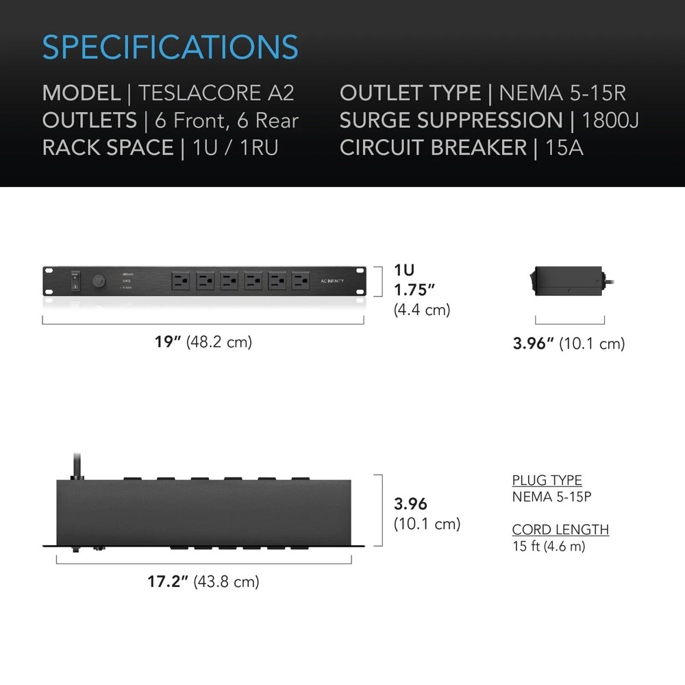 TESLACORE A2, Rack Mount Power Distribution Unit AC-TCA2