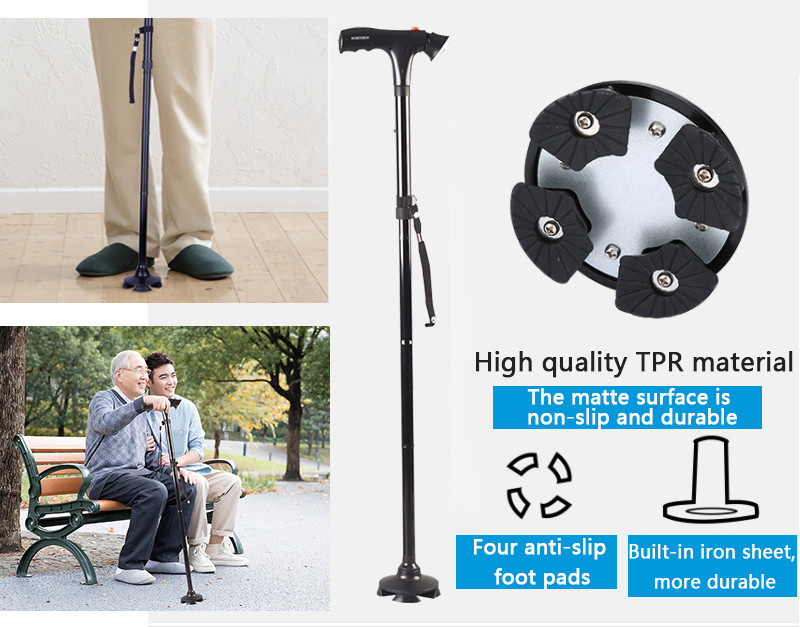 Foldable Walking Stick w/Alert Function LED Light Height Adjustable Walking Cane