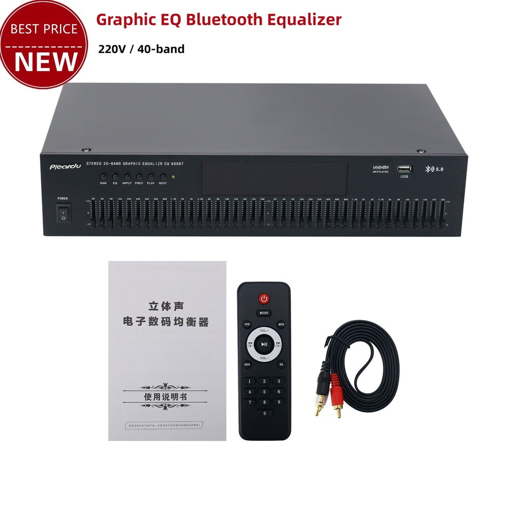 666BT 220V Stereo Graphic EQ Bluetooth Audio Equalizer 40-band Support USB
