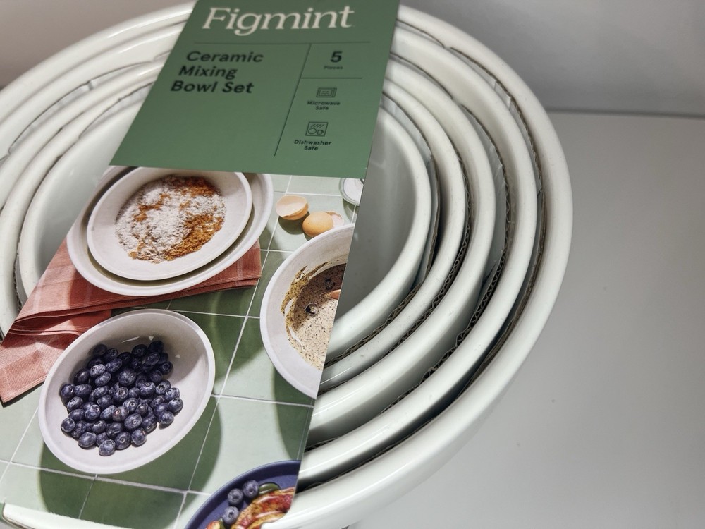 5pc Earthenware Ceramic Mixing Bowl Set Cream - Figmint