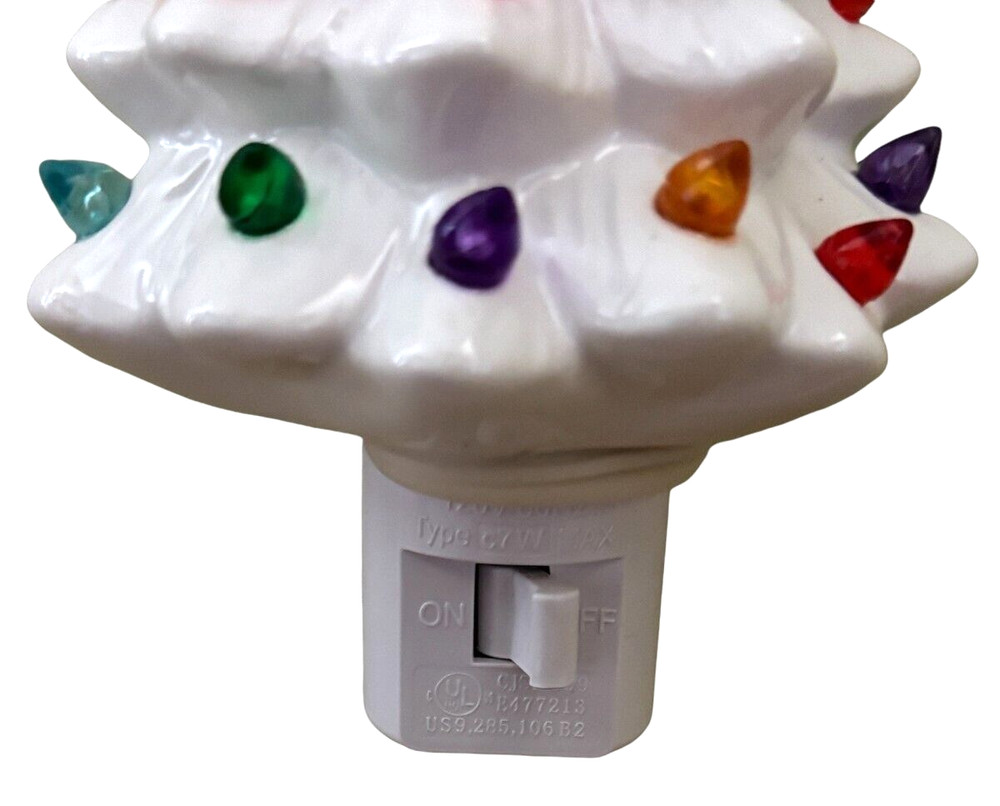 White Ceramic Christmas Tree with Lights Nightlight Plug In