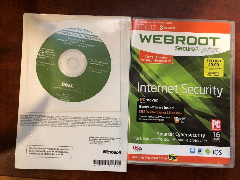 Combo New Sealed Microsoft Windows XP Professional and Webroot SecureAnywhere