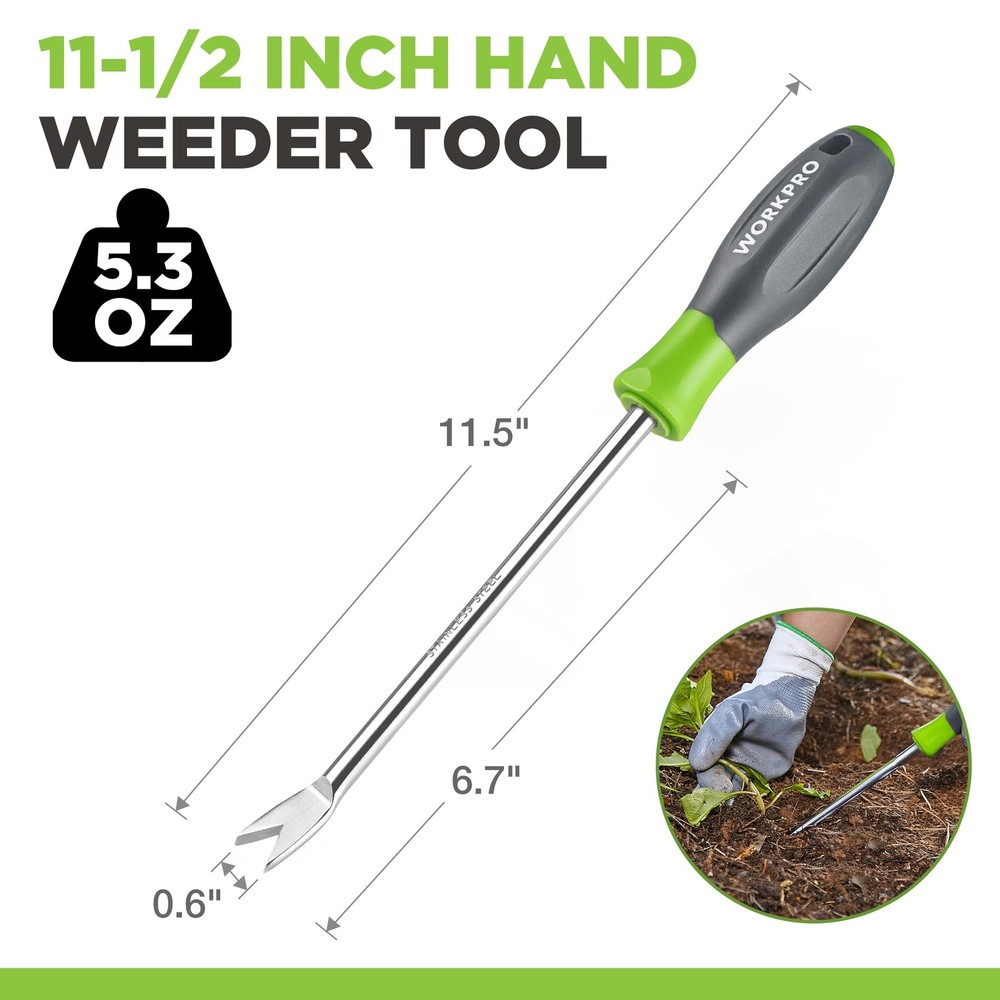 WORKPRO 11.5" Dandelion Weeder Puller Tool with Soft hand weeder