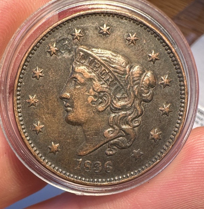 1836 Coronet Head Large Cent AU About Uncirculated