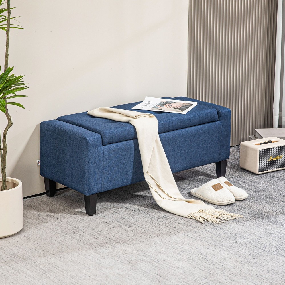 Storage Ottoman, Linen Upholstered Storage Bench with Lift Top