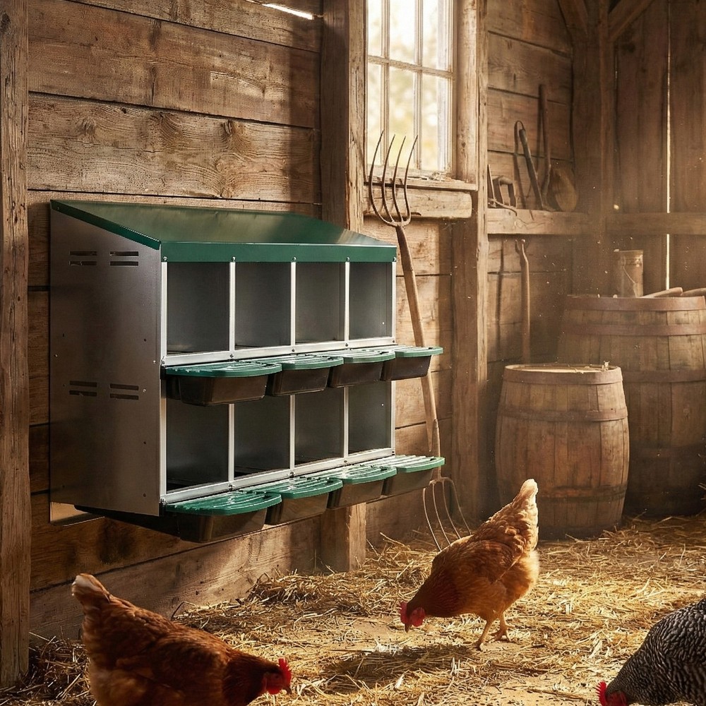 Chicken Nesting Box 8 Compartment Roll Away Wall Mount for Hens Easy Collection