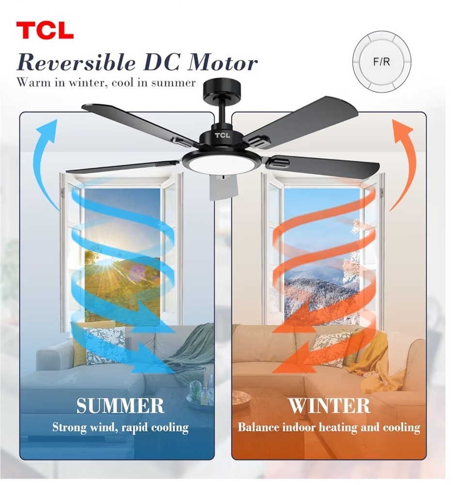 52 Inch Ceiling Fan with Light and Remote Control, Reversible DC Motor (Black)