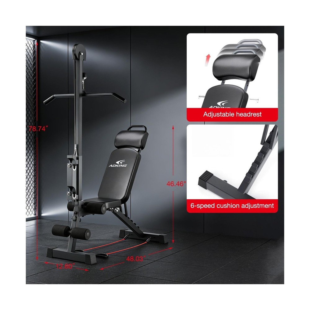 12-in-1 Home Gym LAT Pull Down & High Pulley System - Full Body Training Mach...