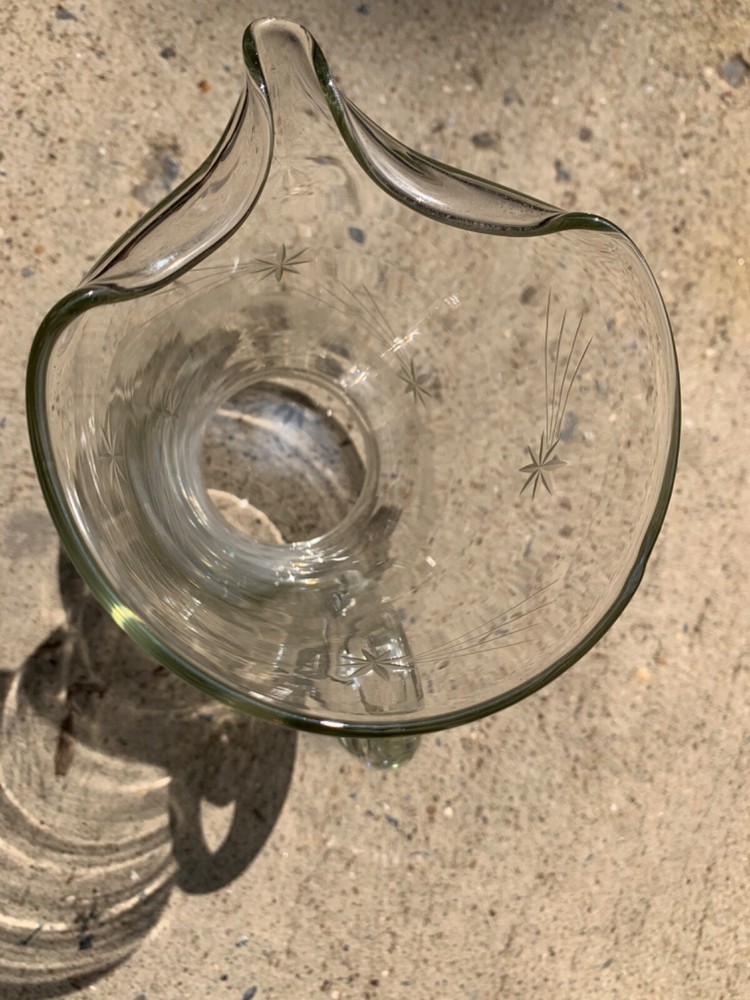 Clear Glass Pitcher With Etched Flowers