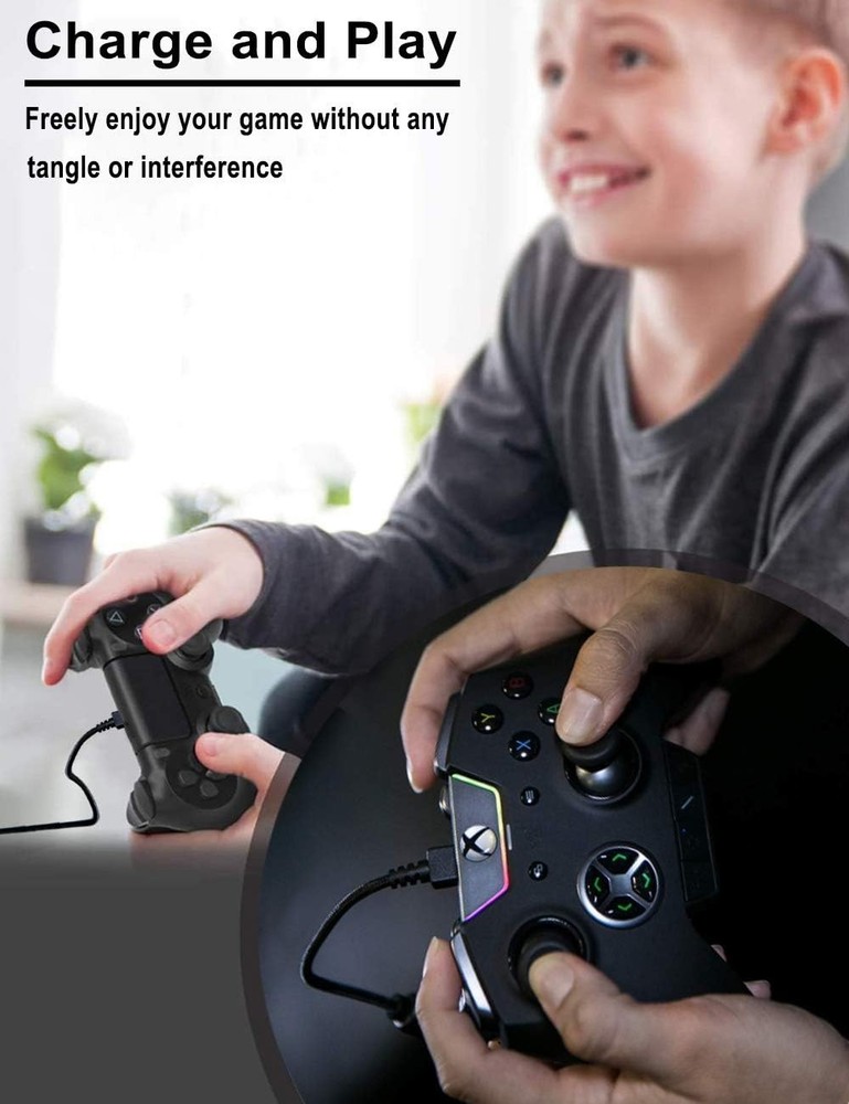 2 Pack 10FT PS4 DualShock 4 Controller Charger Charging Cable with Magnetic Ring