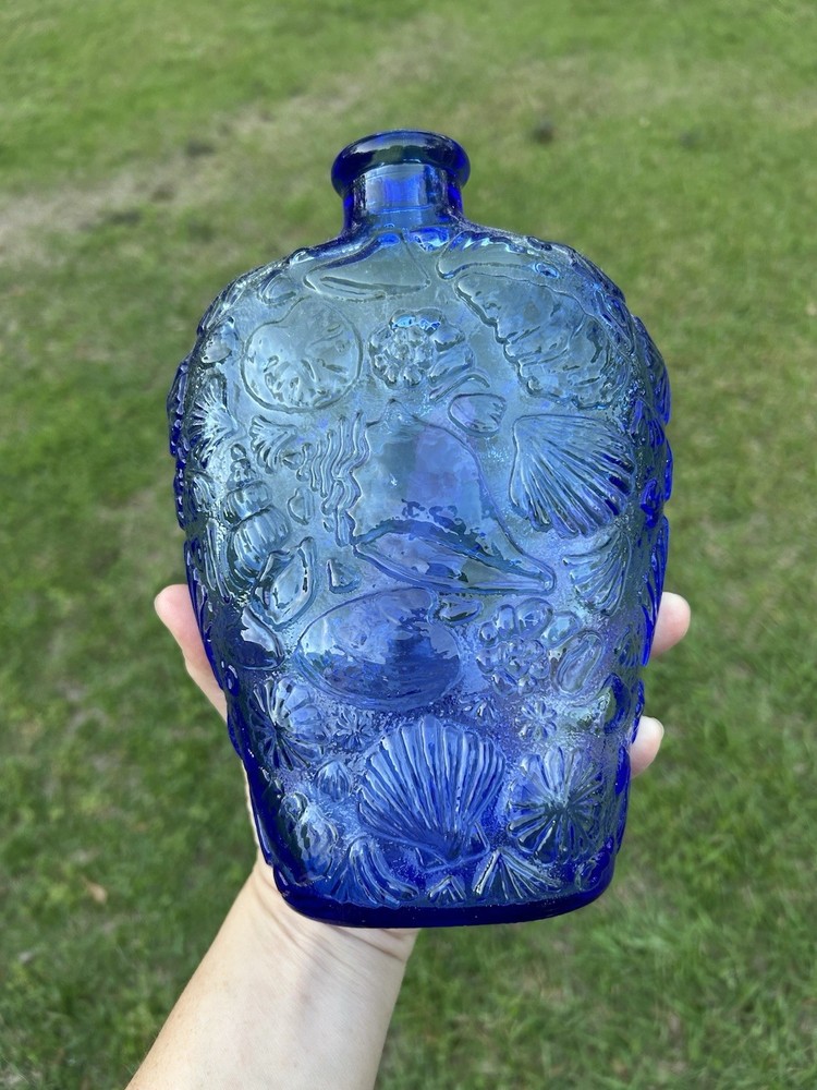 Cobalt Blue Corktop Seashell Bottle