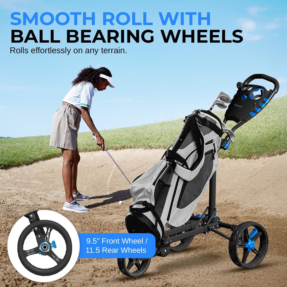 Golf Push Pull Cart – Lightweight, Foldable, Bag Holder with Adjustable Handle,