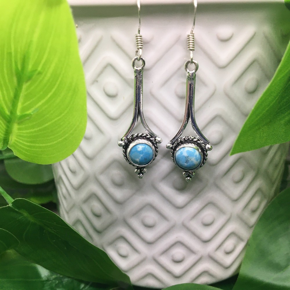 2” Silver-tone Earring Set Boho Retro Gemstone Dangle Hook New Free Ship 4876