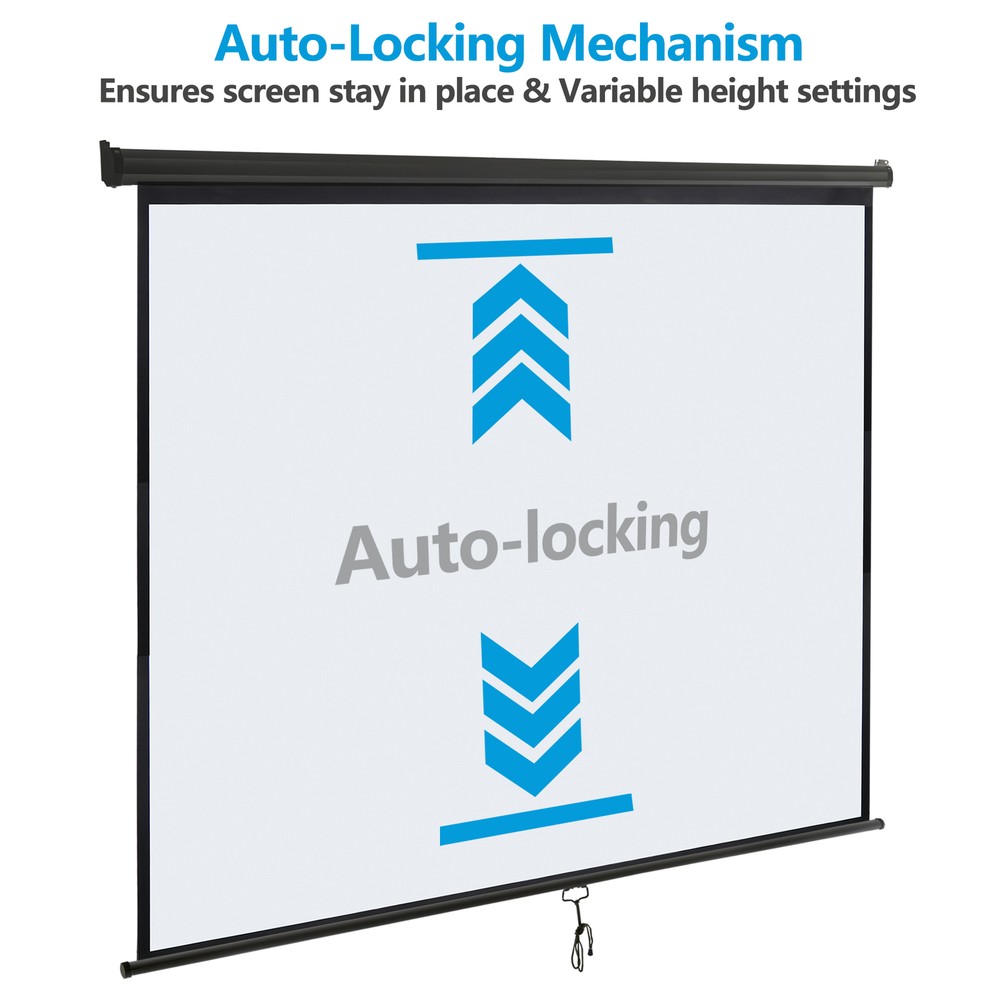 120" HD 1:1 Projector Screen 84" X 84" Manual Ceiling/Wall Mount Pull Down Black