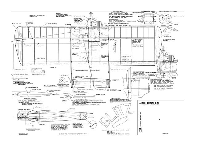 Blitz C/L Combat Model 35" Wingspan RC Model Airplane Printed Plans & Templates