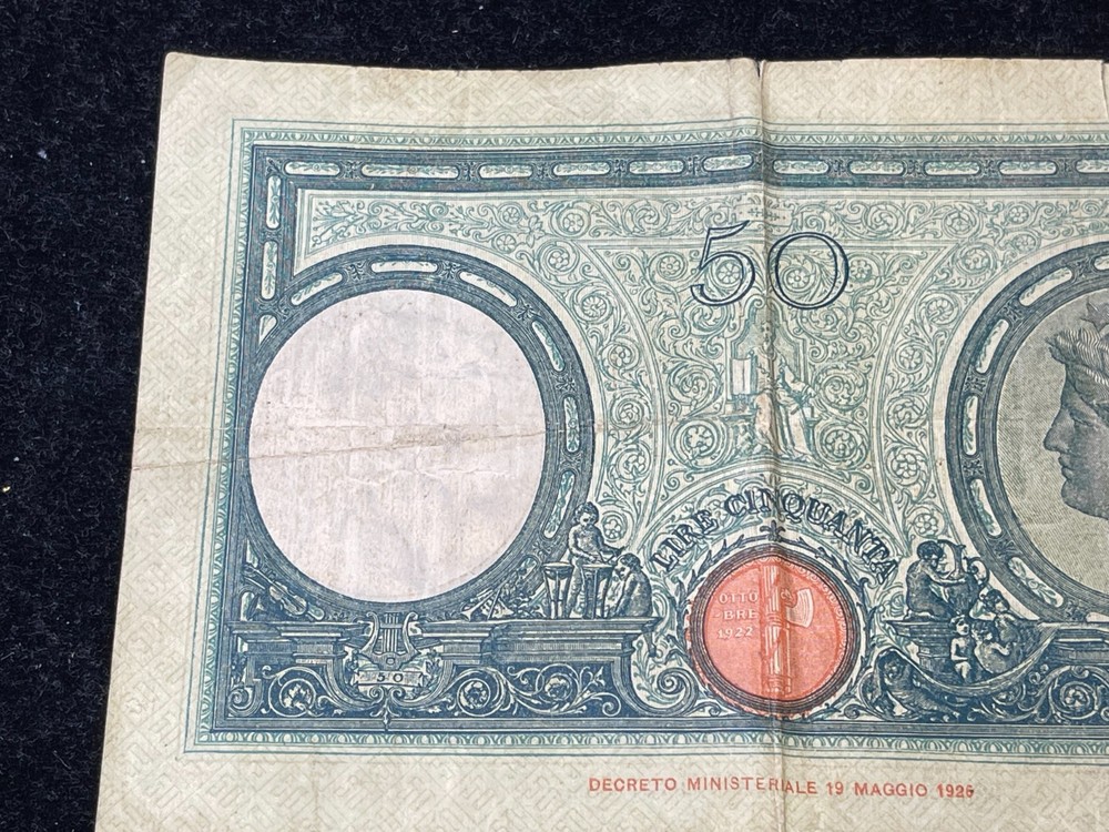 1943 Italy 50 Lire Banknote