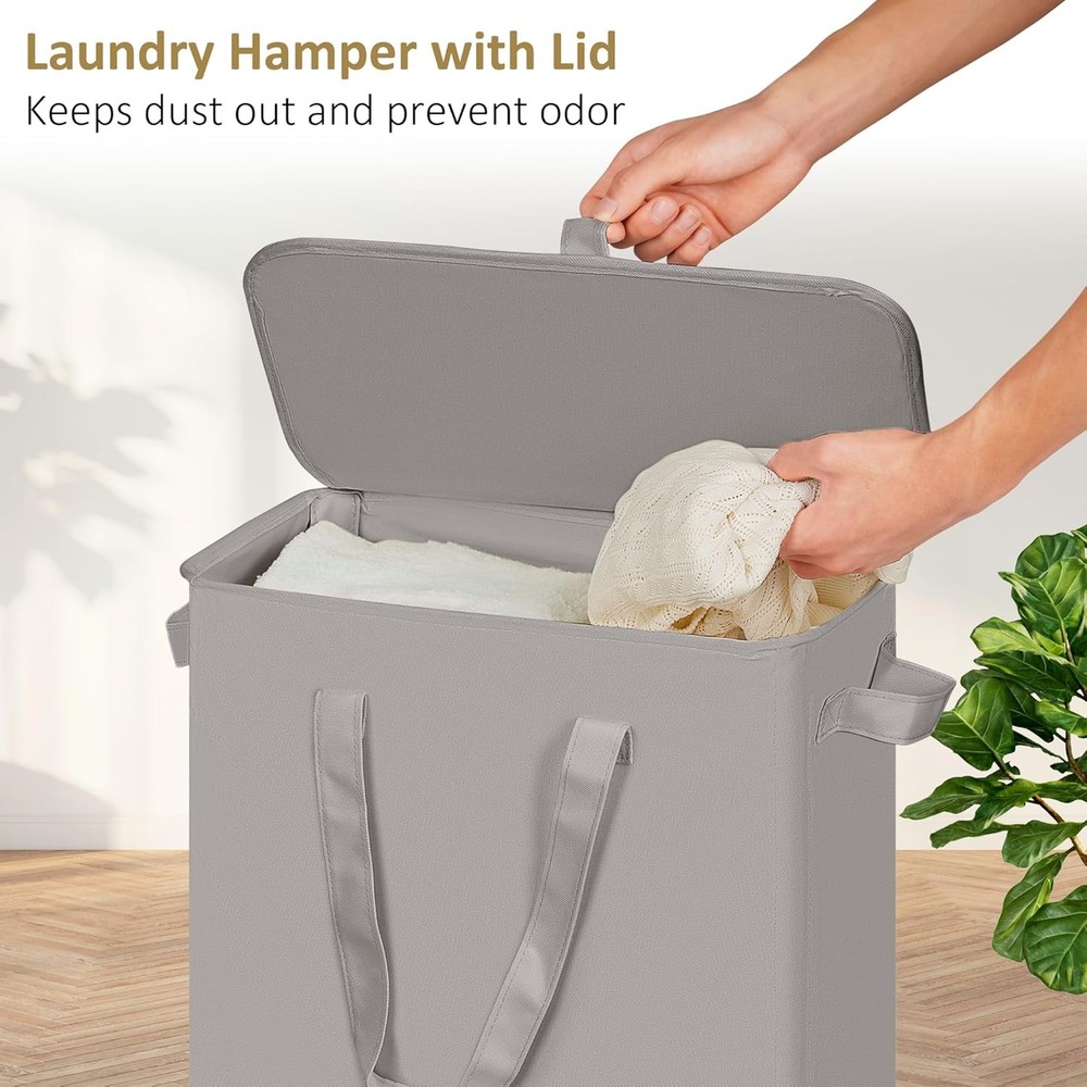 efluky Slim Laundry Basket with Lid, Narrow Laundry Hamper with Handles, Collaps