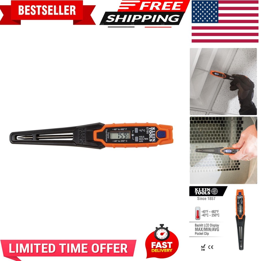 Digital Pocket Thermometer, HVAC Instant Read Thermometer with Backlit Displa...