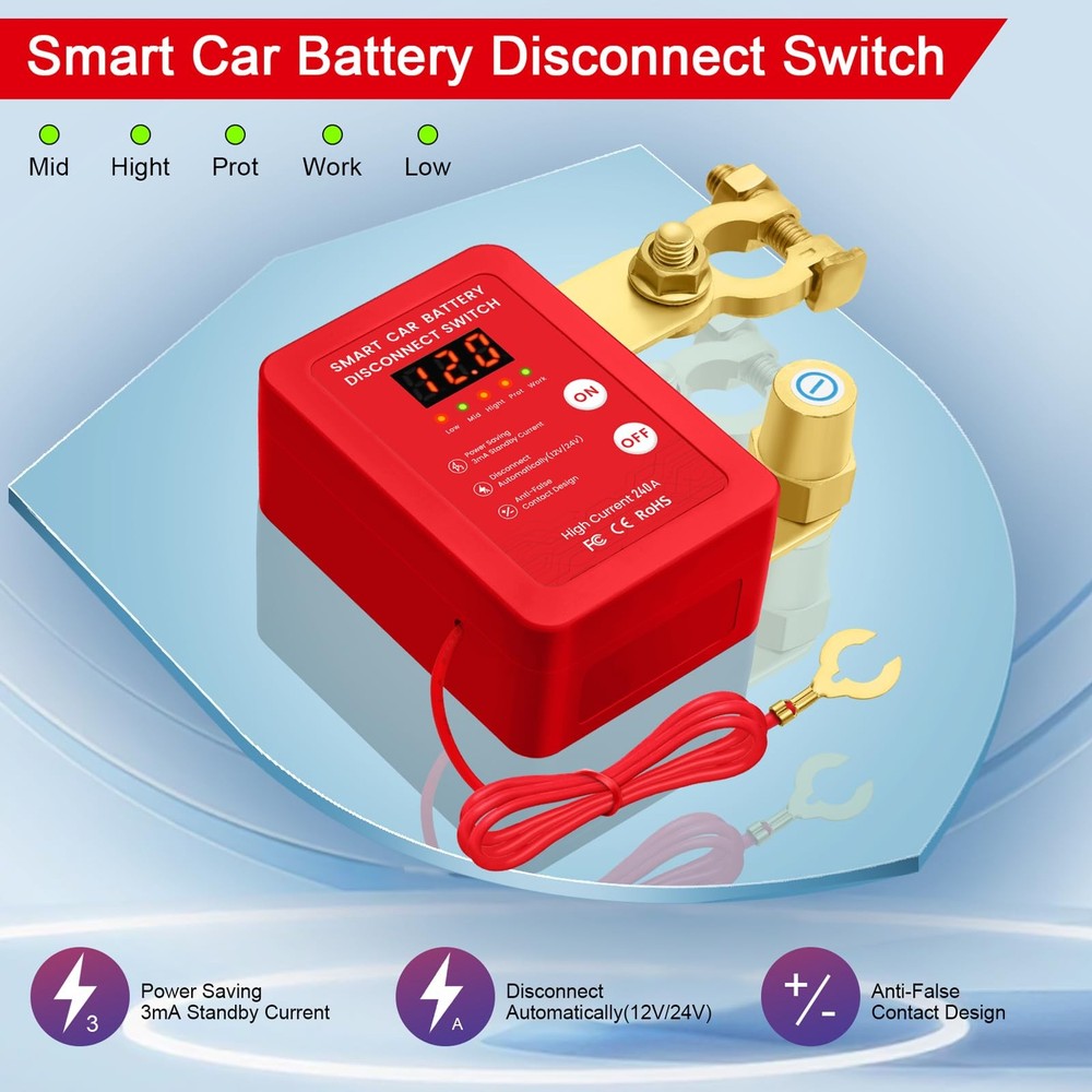 12V Smart Battery Disconnect Switch with Remote Control - Perfect for Red-DC