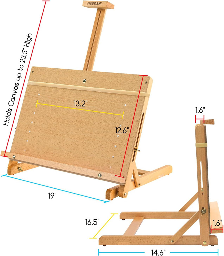 Large Drawing Board Easel, Solid Beech Wooden Tabletop H-Frame Adjustable Easel