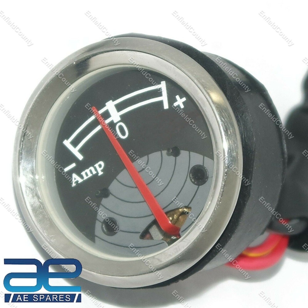 Fits Royal Enfield Black Gray Faced 12 Volt Ammeter