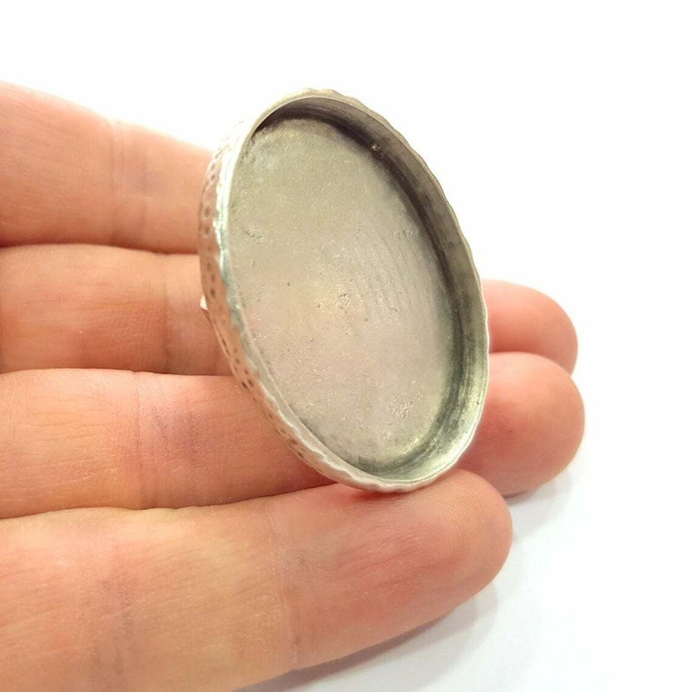 Ring Blank Base Bezel Setting Antique Silver Adjustable 40x30 mm blank G16061